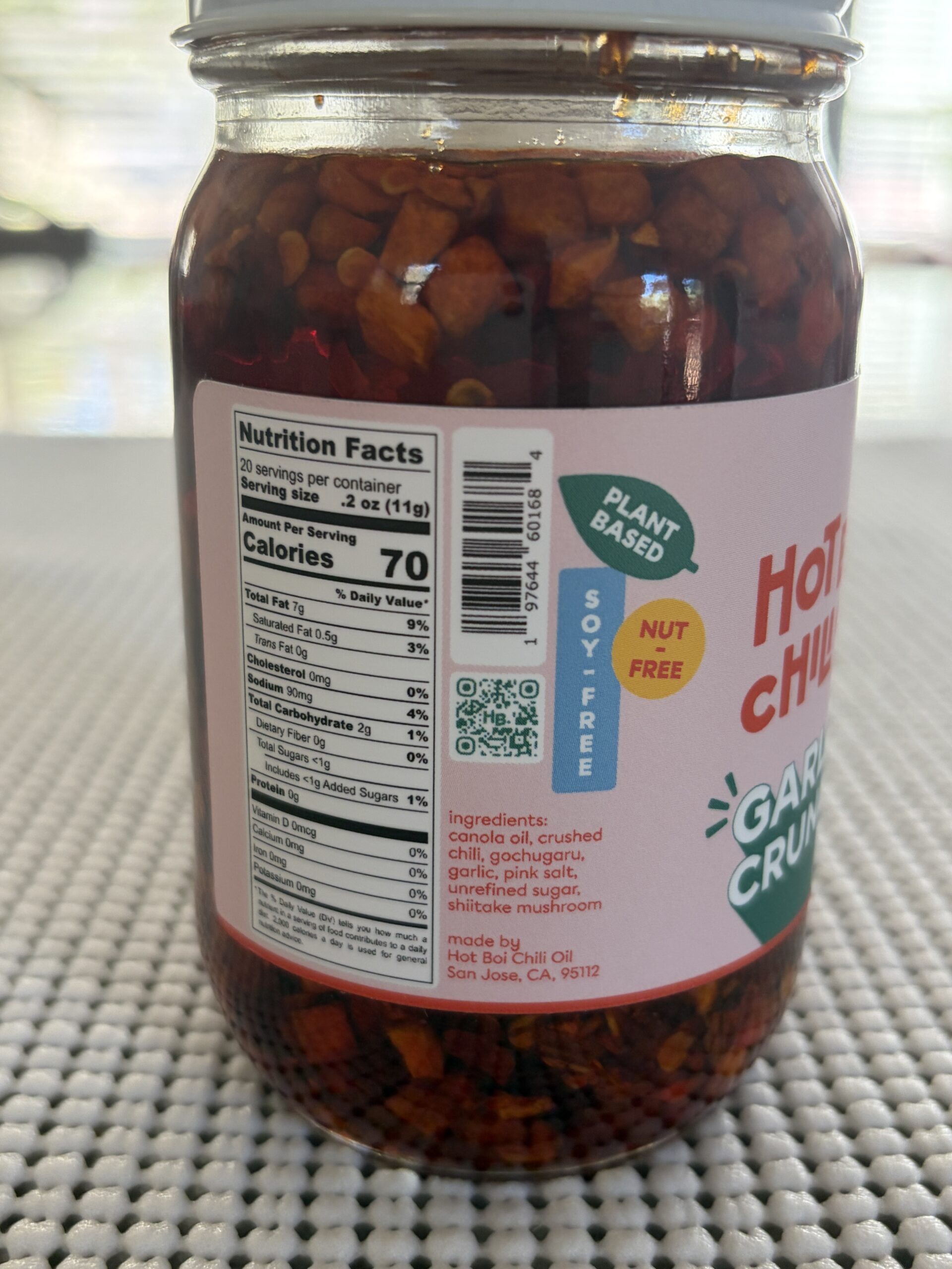 Hot Boi Chili Oil OG nutrition facts and ingredient list — Flavor Index Lab